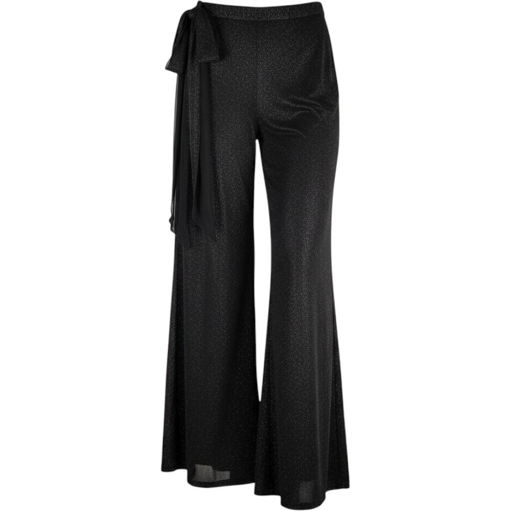 Blu Sage Womens Black Glitter Wide Leg Sash Tie Evening Pants NWT Small